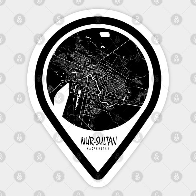 Nur-Sultan, Kazakhstan City Map - Travel Pin Sticker by deMAP Studio